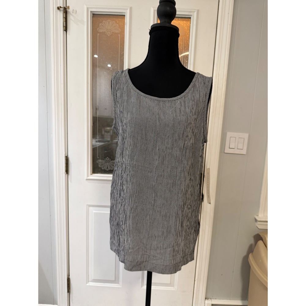 Evan-Picone Womens Gingham Micro Check Sleeveless Shell Tunic Top Black White S